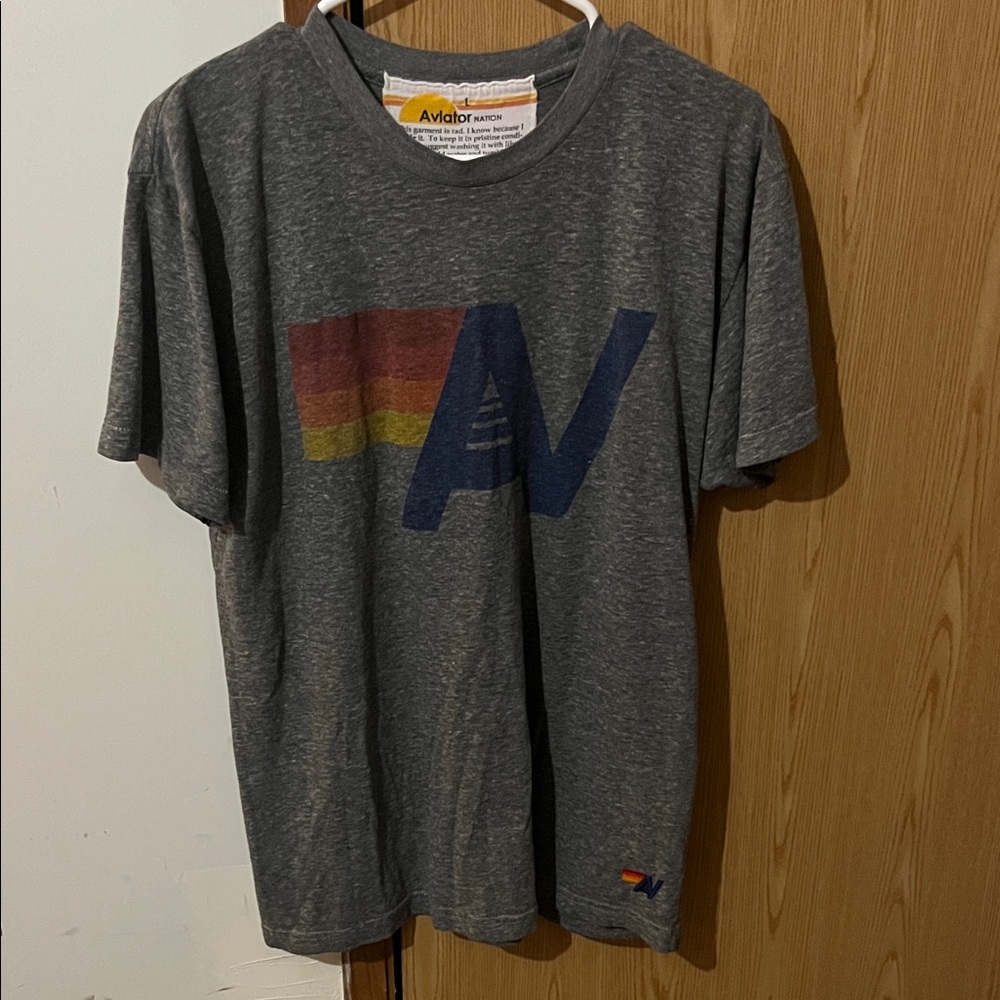 Aviator Nation Charcoal Tee with Rainbow Logo